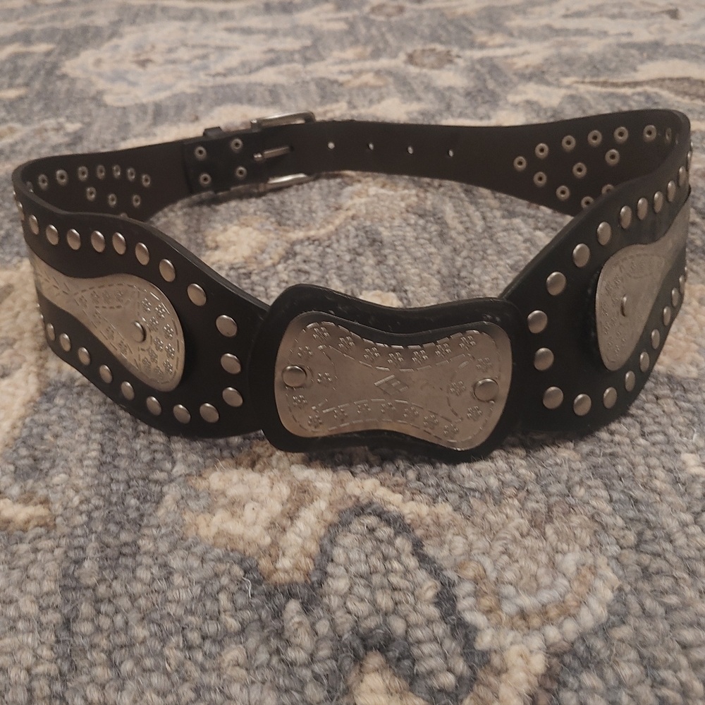 Brown and Silver Studded Belt Small Manmade Materials.